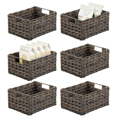 mDesign Woven Farmhouse Pantry Food Storage Bin Basket Box, 6 Pack - Brown  Ombre, 12 x 9 x 6