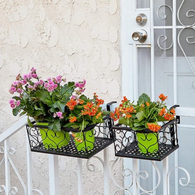 Black Metal Hanging Planter Set for Balcony and Patio