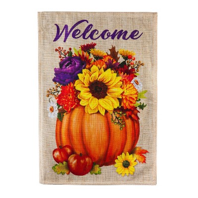 Floral Pumpkin Garden Burlap Flag