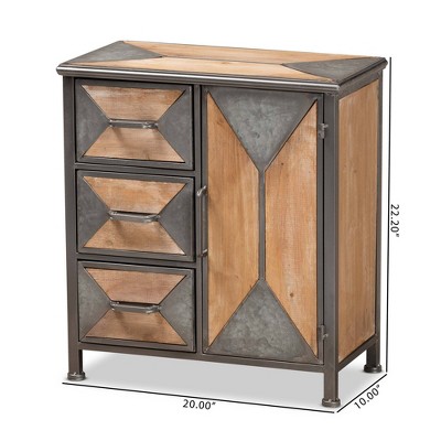 Laurel Gray and Brown Industrial 3-Drawer Cabinet