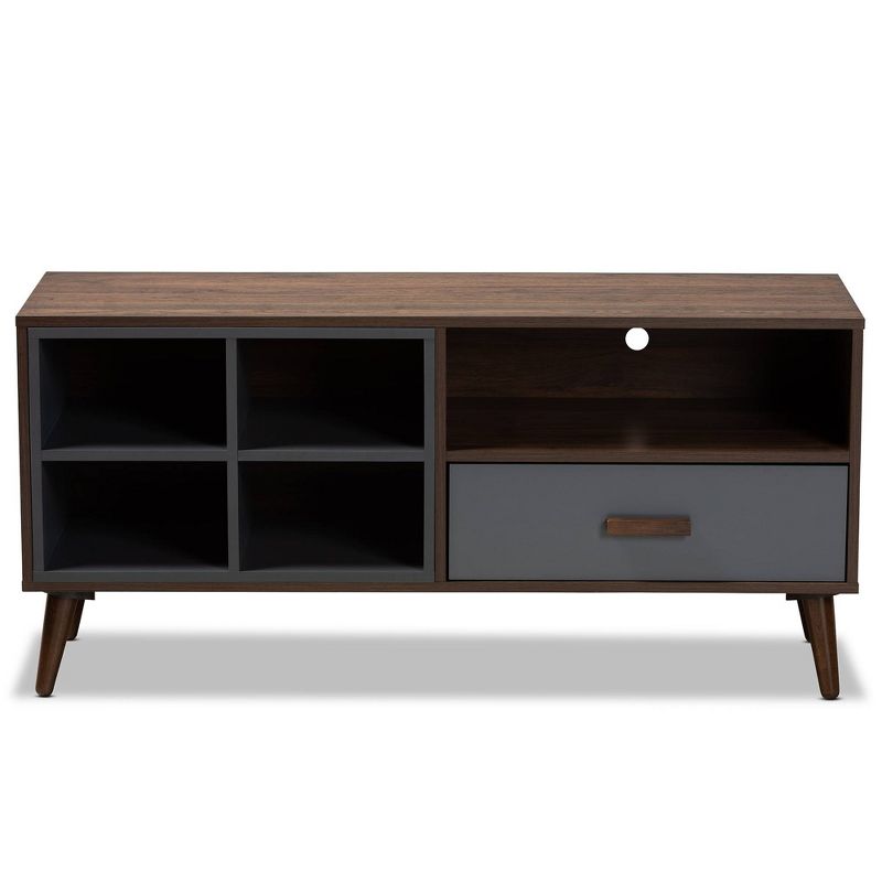 Garrick Two-Toned Wood 1 Drawer TV Stand for TVs up to 50&#34; Gray/Walnut Brown - Baxton Studio, 4 of 11