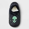 Women's Alien Glitter Embroidered Halloween Faux Fur Slipper Socks with Grippers - Hyde and EEK Boutique™ Black/Green - 3 of 4