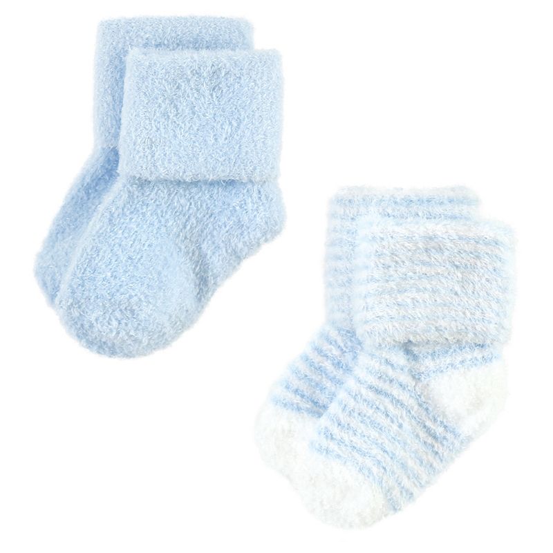 Hudson Baby Infant Boy Cozy Chenille Newborn and Terry Socks, Blue Star, 4 of 7