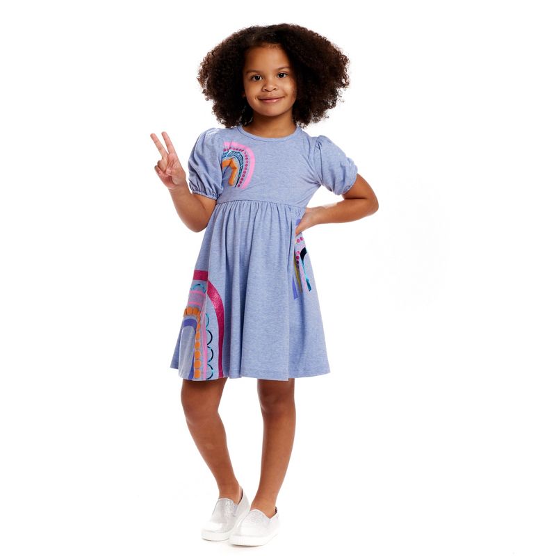 Andy & Evan  Toddler Blue Puff-Sleeve Dress, 5 of 6