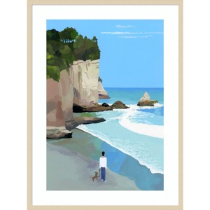 31" x 41" Peaceful Coast with Waves and Cliffs by Hiroyuki Izutsu Wood Framed Wall Art Print - Amanti Art : Vertical Lithograph - 1 of 3