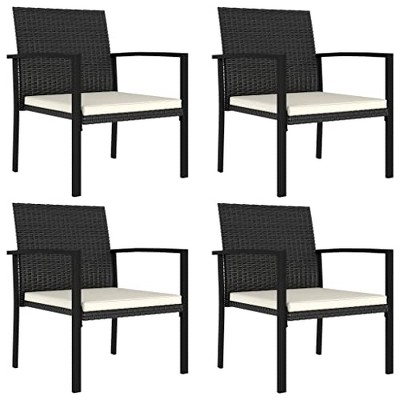 vidaXL Modern Dining Chairs 4 Pcs, Patio Rattan Dining Chair with Cushion, Outdoor Wicker Dining Chair