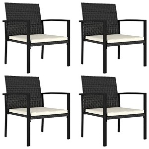 vidaXL Modern Dining Chairs 4 Pcs, Patio Rattan Dining Chair with Cushion, Outdoor Wicker Dining Chair - 1 of 4