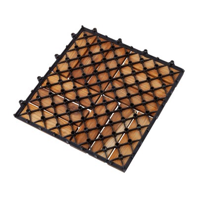 Nordic Teak 12-Slat Interlocking Outdoor Floor Tiles, 10 sq ft