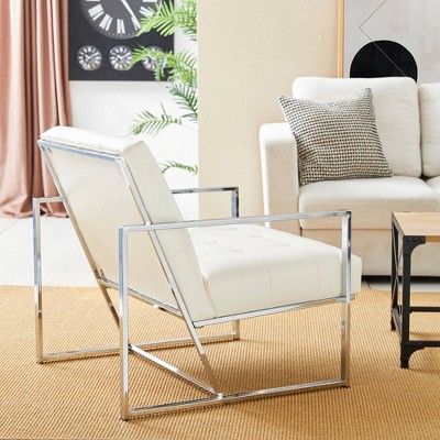 Mid-Century Chrome-Plated White Faux Leather Accent Chair