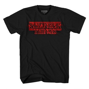 Mens Stranger Things Logo Shirt - Joyce Byers, Jim Hopper, Mike Wheeler & Eleven Tee - Netflix Stranger Things T-Shirt (Black, Small) - 1 of 2