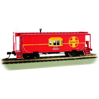 Bachmann Trains 73206 Santa Fe Bay Window Caboose with Roof Walk 1:87 HO Scale Blackened Machined Metal Wheels Model Train with E-Z Mate Couplers