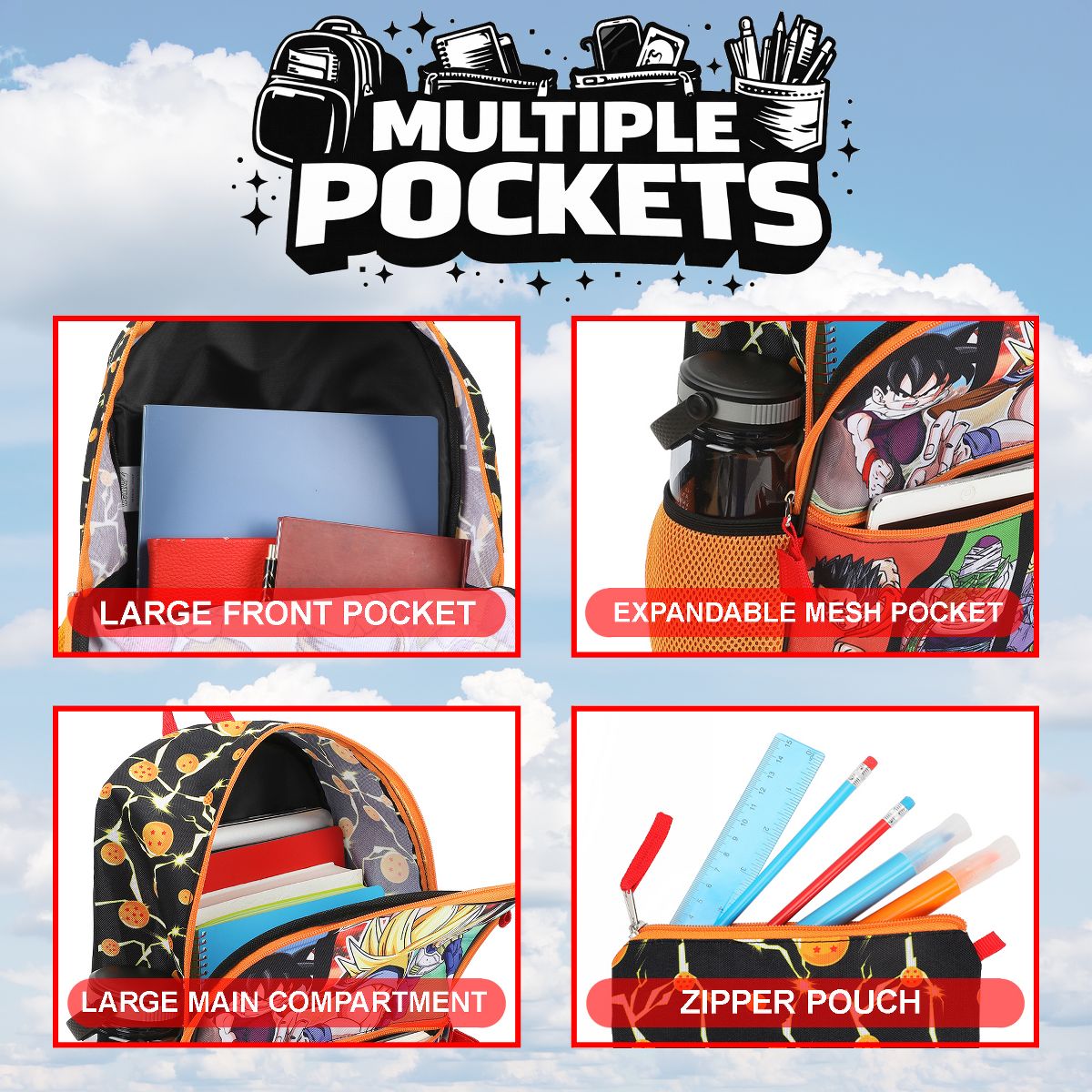 Dragon Ball Z Anime Heroes 5-Piece 16" Backpack Set for Boys - thumbnail 3
