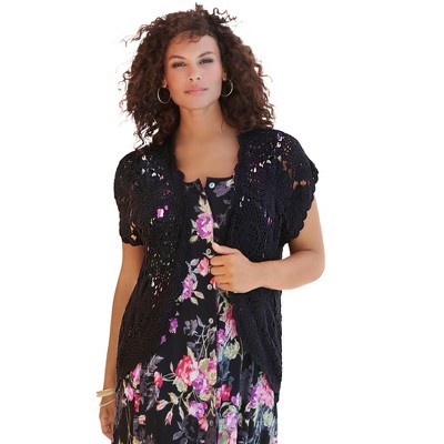 Roaman's Women's Plus Size Crochet Cardigan Sweater