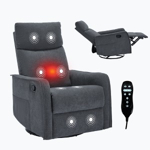 Heat Massage Recliner Chair, Manual Recline with Rocker and Swivel in Soft Fabric, 2 Side Pockets, Wood & Metal Frame - ModernLuxe - 1 of 4