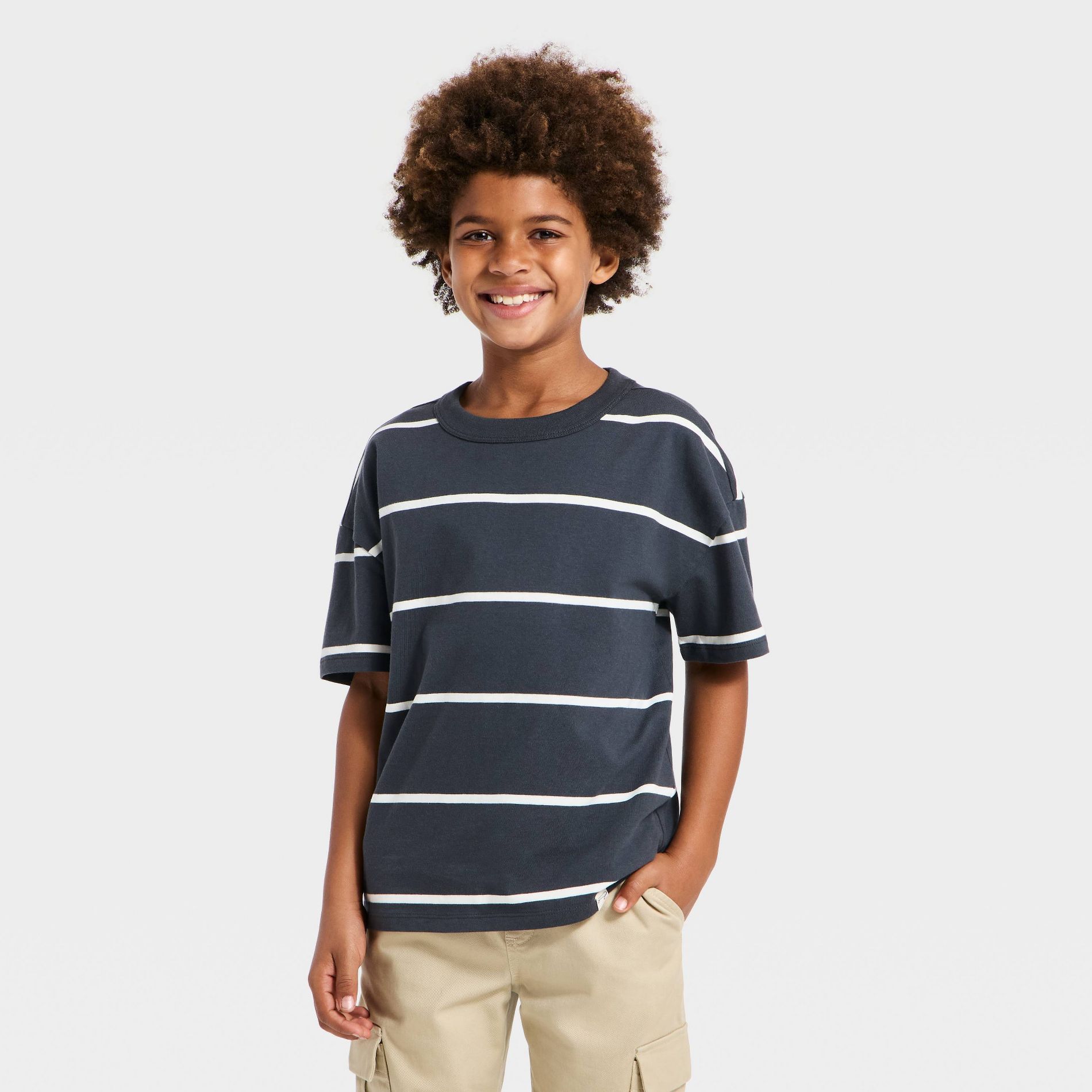 Boys' Short Sleeve Striped Oversized T-Shirt - Cat & Jack™ Charcoal Gray