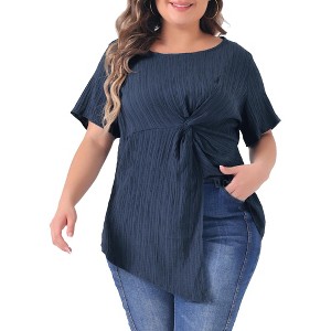 Agnes Orinda Women's Plus Size Asymmetrical Hem Short Sleeve Twist Knot T-Shirt - 1 of 4