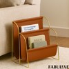 Fabulaxe Gold-Tone Metal Magazine Rack with Brown Faux Leather Sling Freestanding Organizer for Magazines Newspapers & Files - 4 of 4