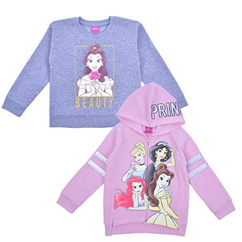 Girl S 2 Pack Disney Princess Belle Graphic Pullover Sweatshirt And Zip Up Hoodie Set For Toddlers Target