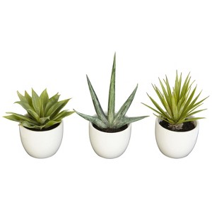 Decorative Agave Plant Set of 3  Modern Home Decor  Living Room, Office, Tabletop Plants - 1 of 4