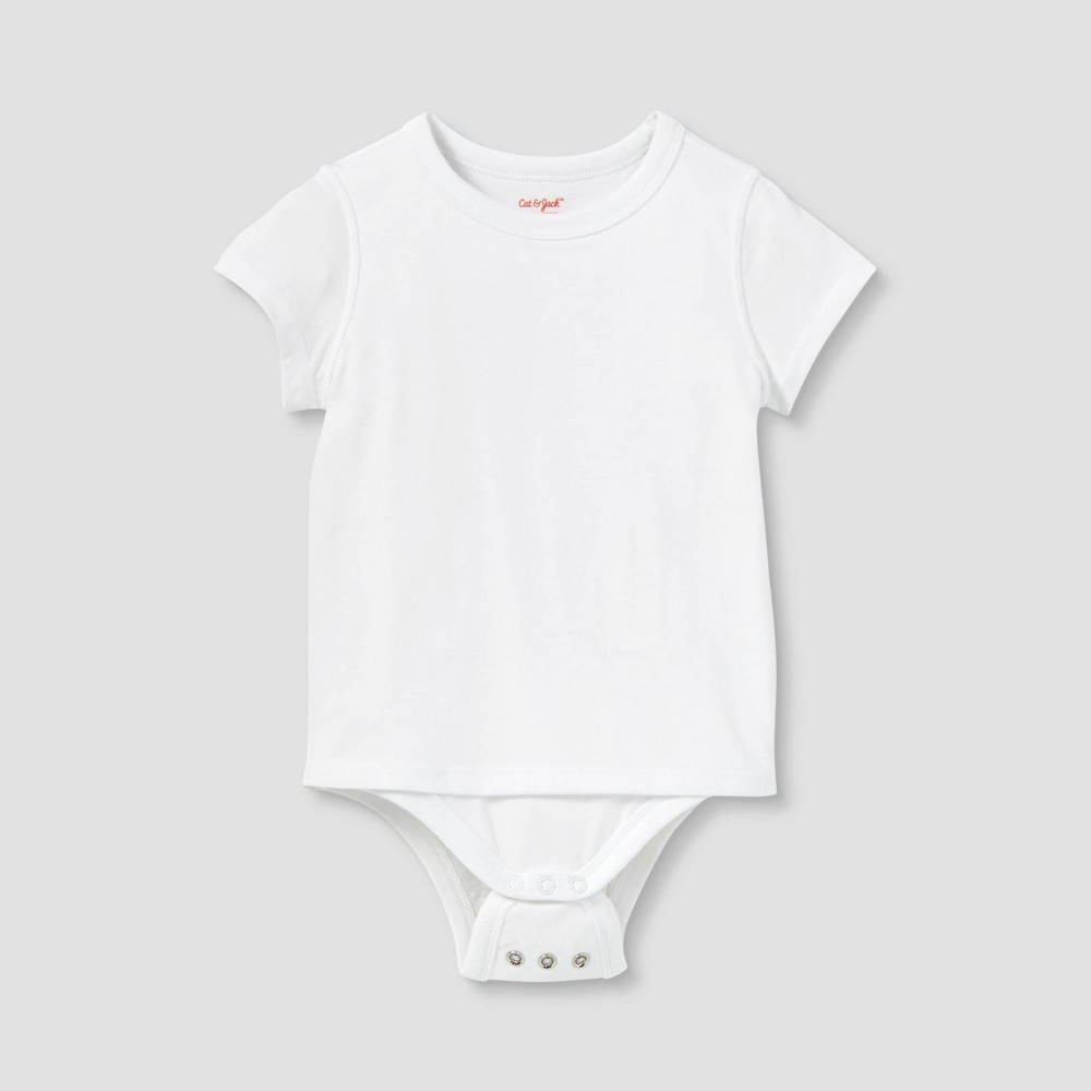 Toddler Adaptive Short Sleeve Bodysuit with Abdominal Access - Cat & Jack™ White 5T: Sensory Friendly, Jersey Fabric