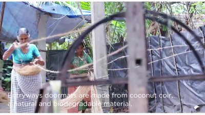 2' x 5' Black and Natural Coir Fishbone Doormat