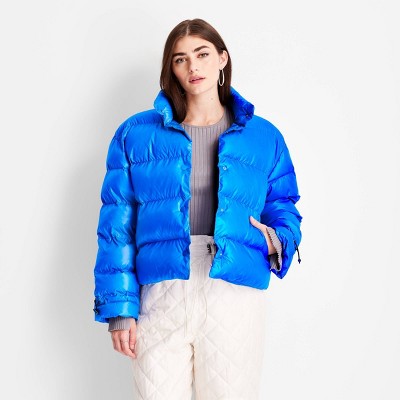 Women's Glossy Puffer Jacket - Future Collective™ with Kahlana Barfield Brown Blue