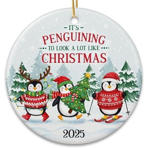 Lomsoe Penguin Christmas Ornament Christmas Tree Ornament Christmas Gifts Ceramic Hanging Ornament Christmas Decor Funny Penguin Lovers Gift - 1 of 4