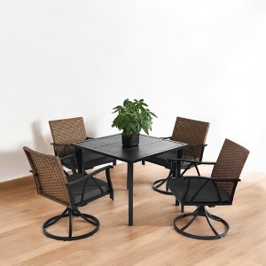 Mshliw 5-Piece Outdoor Wicker Patio Dining Set for 4, Swivel Rocking Chairs with Tabletop,Cushions, Umbrella Hole for Garden, Backyard, and Poolside - 1 of 4