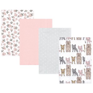 Hudson Baby Infant Girl Cotton Flannel Burp Cloths, Wild Forest Pink 4-Pack, One Size - 1 of 4