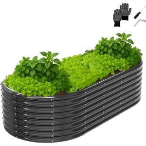 VINGLI 8x4x2ft Raised Garden Bed, Oval Planter Boxes Outdoor, Galvanized Raised Garden Beds for Gardening for Vegetables (Black) - 1 of 4