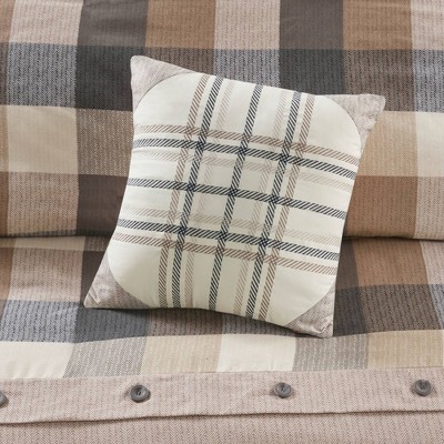 King/California King Neutral Herringbone Plaid Duvet Cover Set