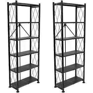 Origami 6 Tier Classic Steel Bookcase Organizer Storage Rack, Black (2 Pack) - 1 of 4