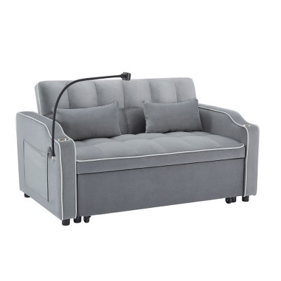 Convertible Sleeper Sofa, Modern Pull Out Sofa Bed, Adjustable Futon Couches With 3 Lengths, Foldable Loveseat With USB Port And Swivel Phone Holder