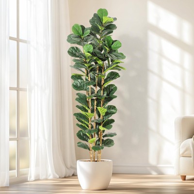 5/6/7FT Faux Fiddle Leaf Fig Tree with White Pot,  Artificial Plant for Home, Office, Store, Indoor & Outdoor Decor