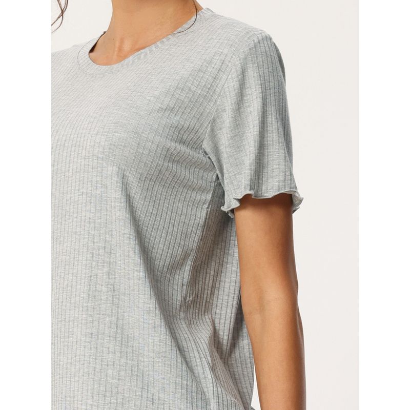 cheibear Women's Sleepwear Round Neck Soft Knit Short Sleeve Shirt with Pants Capri Pajamas Set, 4 of 6