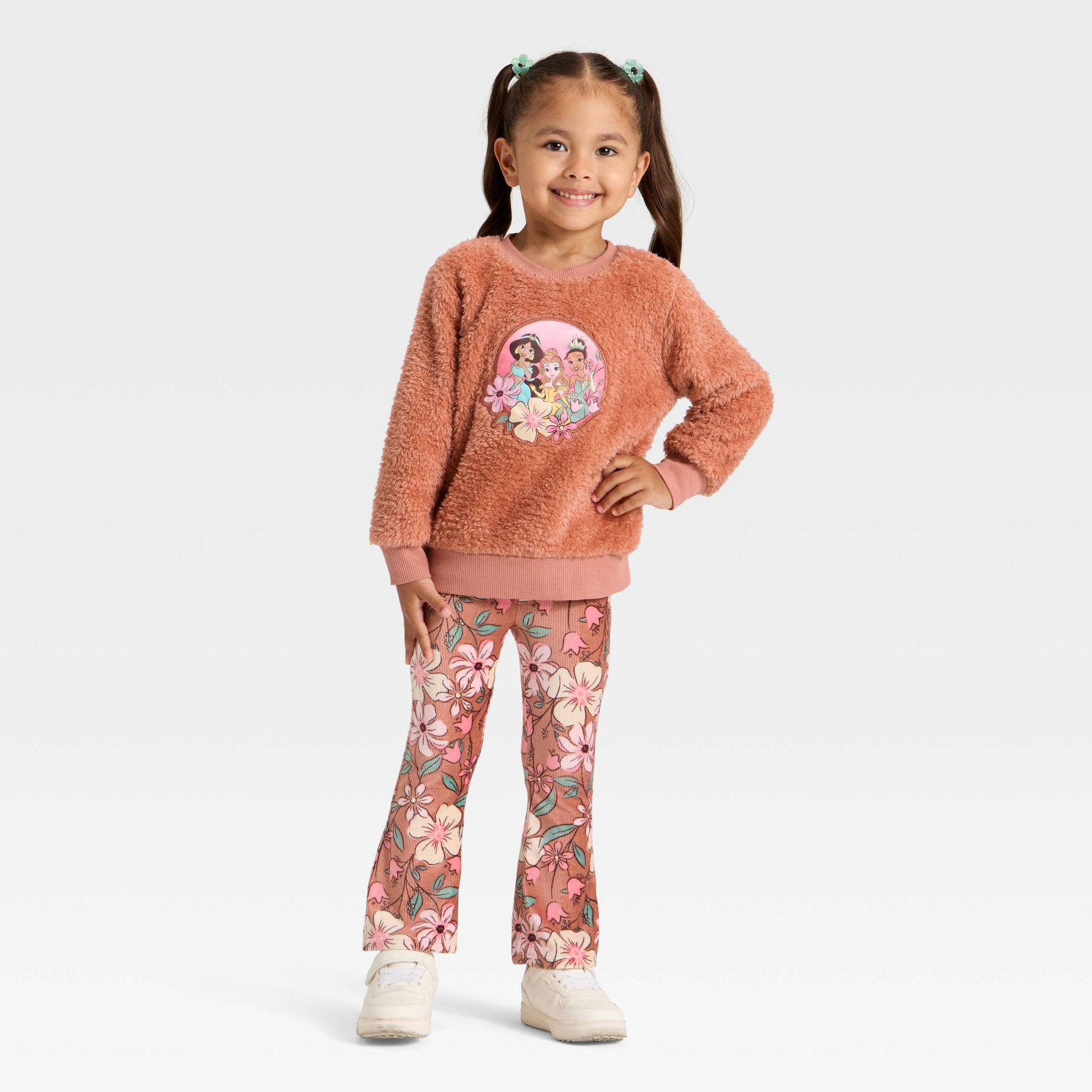 Toddler Girls' 2pc Disney Princess Floral Cozy Woobie Sweatshirt and Velour Pant Set