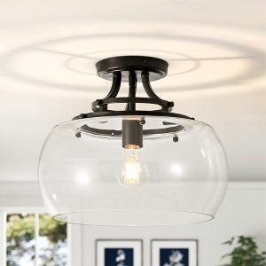 Rennnsan Jaden 13.78" 1-Light Modern Matte Black Dome Clear Glass Semi-Flush Mount Ceiling Light - 1 of 4