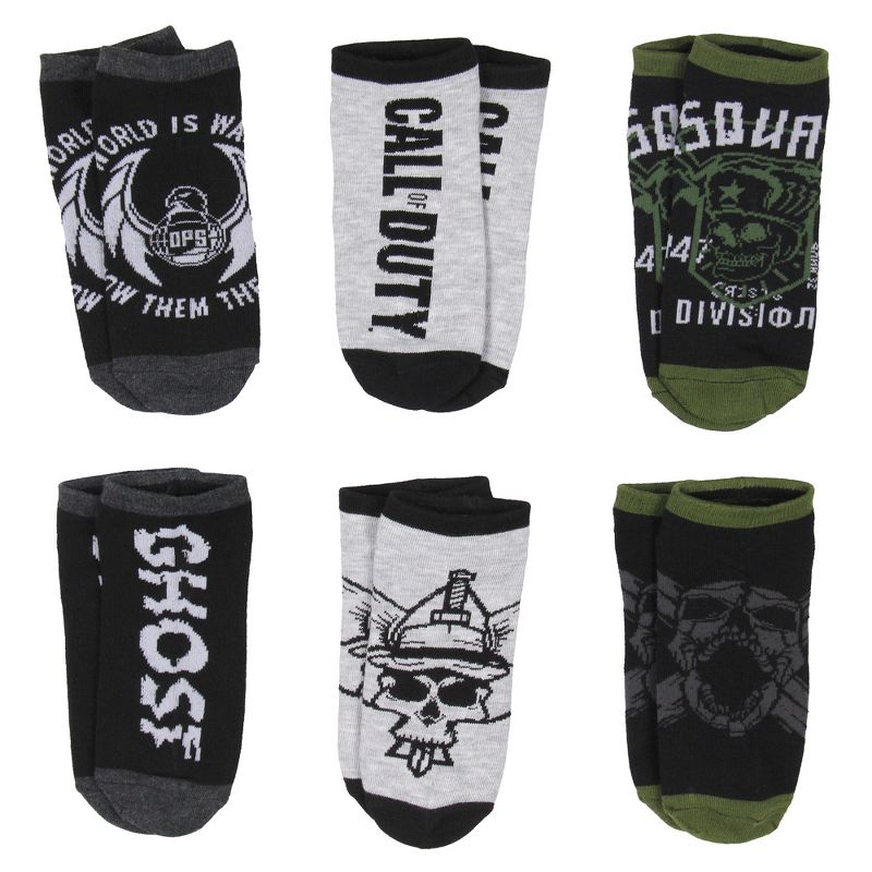 Call Of Duty Men's Modern Warfare Black Ops No-Show Ankle Socks 6 Pair Pack Multicoloured, 2 of 5