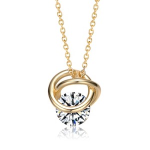 Guili 1.20ct 14k Yellow Gold Plated Lab-Created Moissanite Solitaire Double Eternity Circle Love Knot Pendant Necklace - 1 of 3