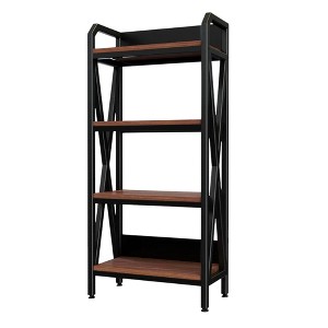 HomeRoots 56" Black And Brown Metal and Wood Four Tier Etagere Bookcase - 1 of 4