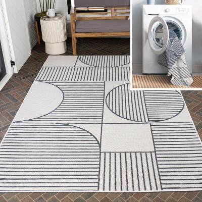 JONATHAN Y Arielle Mid-Century Modern Geometric Lines Reversible Machine-Washable Indoor/Outdoor Area Rug