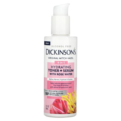 Dickinson Brands Original Witch Hazel, 4-in-1 Hydrating Toner + Serum with Rose Water, Alcohol Free, 4 fl oz (118 ml)