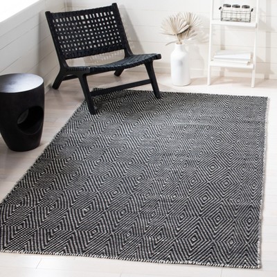 Black and Ivory Wool Flat Woven 4' x 6' Area Rug