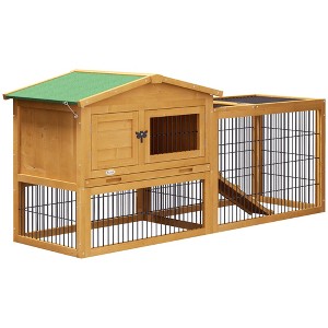 Skyzone Wooden Rabbit Hutch with Run, Lockable Doors & Removable Tray - Indoor/Outdoor Guinea Pig - 1 of 4