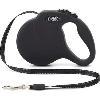 DDOXX 16.4 ft Retractable Dog Leash with Strong Reflective Nylon Strips and Break & Lock System - Black