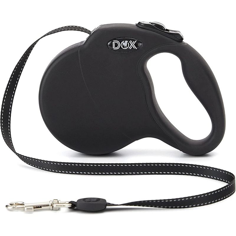 DDOXX 16.4 ft Retractable Medium Dog Leash with Strong Reflective Nylon Strips and Break & Lock System - Black, 1 of 6