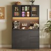 71" Tall Kitchen Pantry Cabinet with LED Lights & Power Outlets, Microwave Stand with Glass Door, Adjustable Shelves, 3 Drawers, Handless Design - 3 of 4