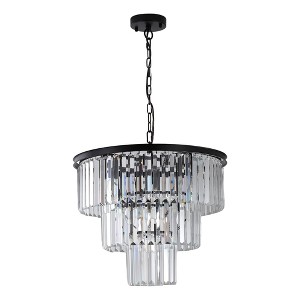 DAKAFUL Modern  Iron & Crystal Chandelier, 7*E12 Max 60W 3-Tier Pendant Light with Adjustable Height, for Bedroom Entryway Kitchen Island - 1 of 4
