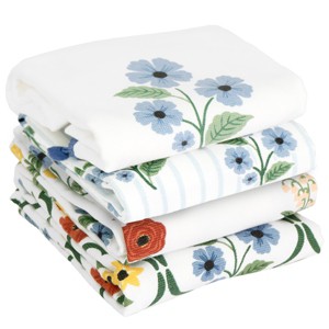 John Ritzenthaler Co. 100% Cotton Kitchen Towels, Blue Trellis Floral – Absorbent Dish Towels for Drying & Cleaning – Soft & Durable (Set of 4) - 1 of 4