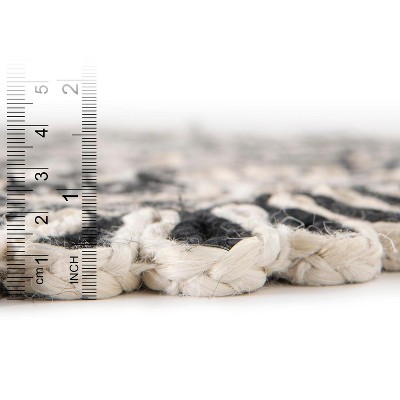 Handmade Black and White Braided Jute Round Area Rug